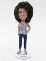 Fashion Girl in Cute Jeans Custom Bobblehead