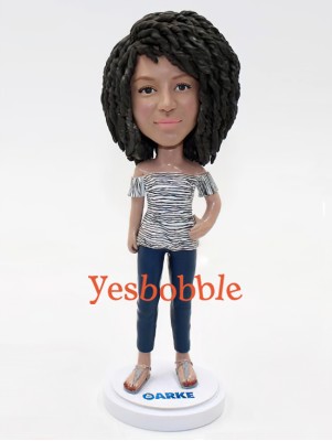 Fashion Girl in Cute Jeans Custom Bobblehead