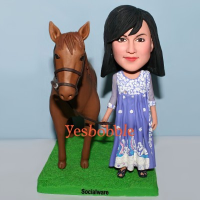 Girl in Long Dresses with Horse Custom Bobblehead Girl in Long Dresses with Horse Custom Bobblehead