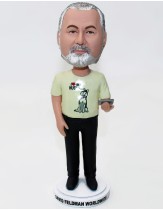 Bobblehead in Black Slacks and Yellow Shirt Holding a iPad