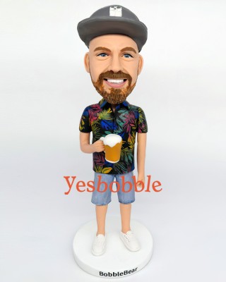 Man in Hawaiian Shirt Holding a Glass of Beer