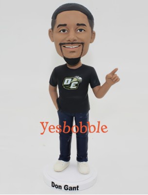 Man in Jeans Holding Index Finger Up Custom Bobblehead