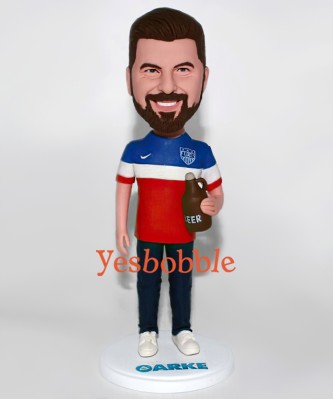 Soccer Fan Holding a Bottle of Beer Bobblehead