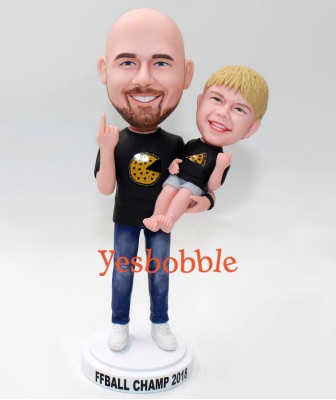 Casual Daddy in Jeans Carries His Son Bobbleheads