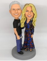 Couple Custom Bobblehead Holding a Microphone