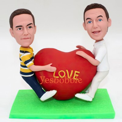 Same-sex Male Couple Hugging Heart Bobblehead Same-sex Male Couple Hugging Heart Bobblehead
