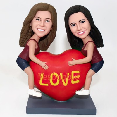 Sisters Hugging Heart Bobblehead