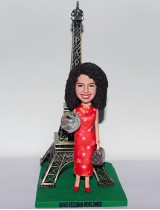 Lady In Cheongsam in front of Eiffel Tower Bobblehead