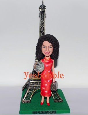 Lady In Cheongsam in front of Eiffel Tower Bobblehead