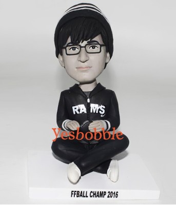 Young Man Custom Bobblehead in Black and White