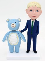 Boy In Suit With Bear Custom Bobblehead Boy In Suit With Bear Custom Bobblehead