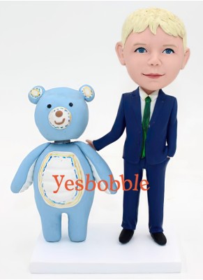 Boy In Suit With Bear Custom Bobblehead Boy In Suit With Bear Custom Bobblehead