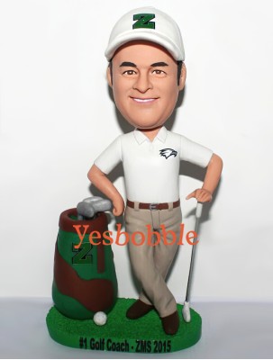 Custom Golfer With Bag & Clubs Bobblehead Custom Golfer With Bag & Clubs Bobblehead