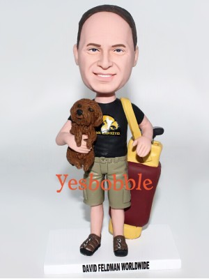 Man Holding a Cat and Carring a Golf Bag Bobblehead Man Holding a Cat and Carring a Golf Bag Bobblehead