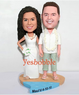 Beach Couple with Flower Leis Custom Bobblehead