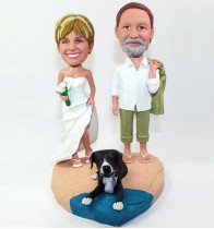 Bobblehead Wedding Couple with Pet on Beach