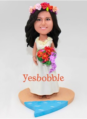 Custom Bride Bobblehead with Hawaiian Style Band