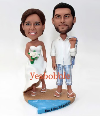 Wedding Cake Topper, Beach Couple Bobblehead