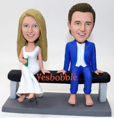 Wedding Couple Bobblehead Sitting On a Bench