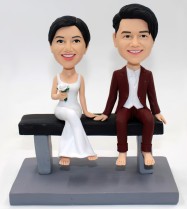 Wedding Couple Sitting On a Bench Bobblehead