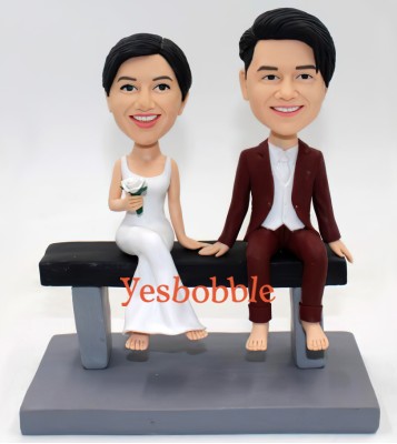 Wedding Couple Sitting On a Bench Bobblehead