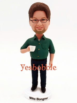 Bobblehead Man Holding a Mug of Coffee
