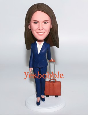 Business Woman With Carry-On Luggage Bobblehead Business Woman With Carry-On Luggage Bobblehead