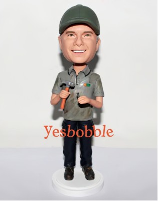Carpenter Bobblehead Holding Hammer And Nail