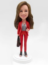 Female in Red Suit Holding a Handbag Bobblehead Female in Red Suit Holding a Handbag Bobblehead