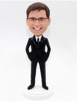 Man Executive Suit Bobblehead with Hands in Pocket