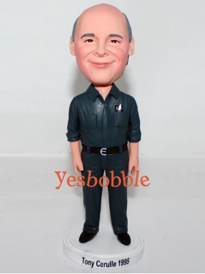 Man in Navy Blue Mechanic Uniform Custom Bobblehead