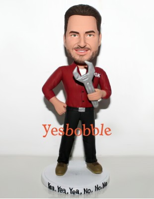 Mechanic Custom Bobblehead Holding a Wrench